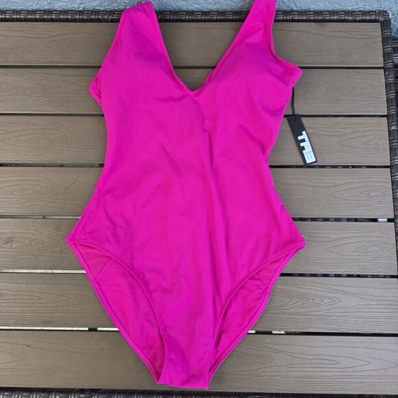 Ta3 Other - TA3 Plungy Pink Swimsuit 1 Piece Short Torso Corset Waist Sz L NEW
